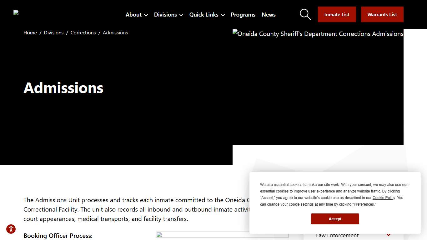 Inmate Admissions Tracking at the OC Correctional Facility | Oneida County Sheriff's Office