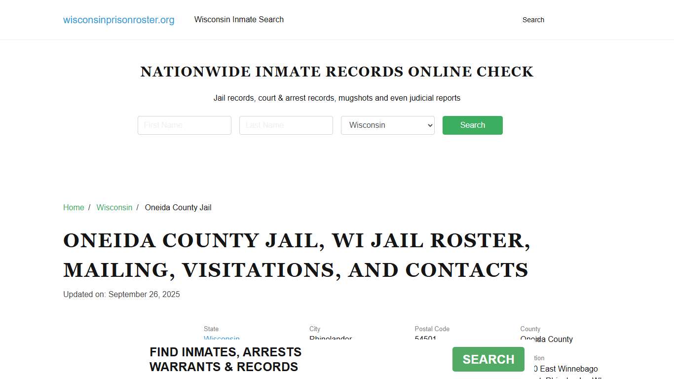 Oneida County Jail, WI Inmate Search, Visitations, and Contact Guide